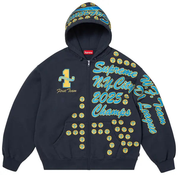Supreme League Champs Zip Up Hooded Sweatshirt Navy Hombre