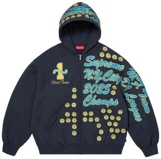 Supreme League Champs Zip Up Hooded Sweatshirt Navy Hombre