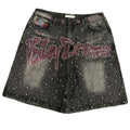 Vale Valley Dreams Crystal Denim Shorts Black