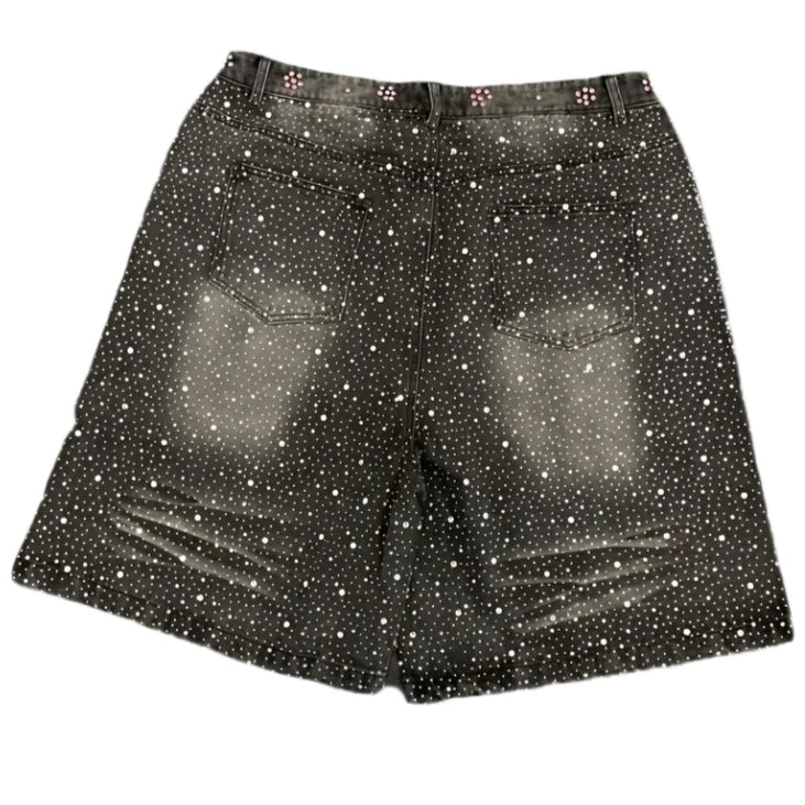 Vale Valley Dreams Crystal Denim Shorts Black