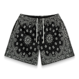 Screenprinted Paisley Two-Tone Black Shorts