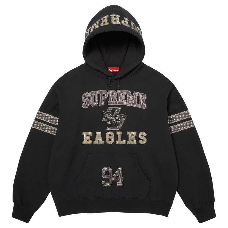 Rhinestone Eagle Hooded Sweatshirt - Black