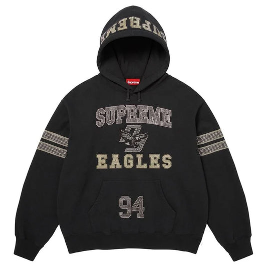 Rhinestone Eagle Hooded Sweatshirt - Black