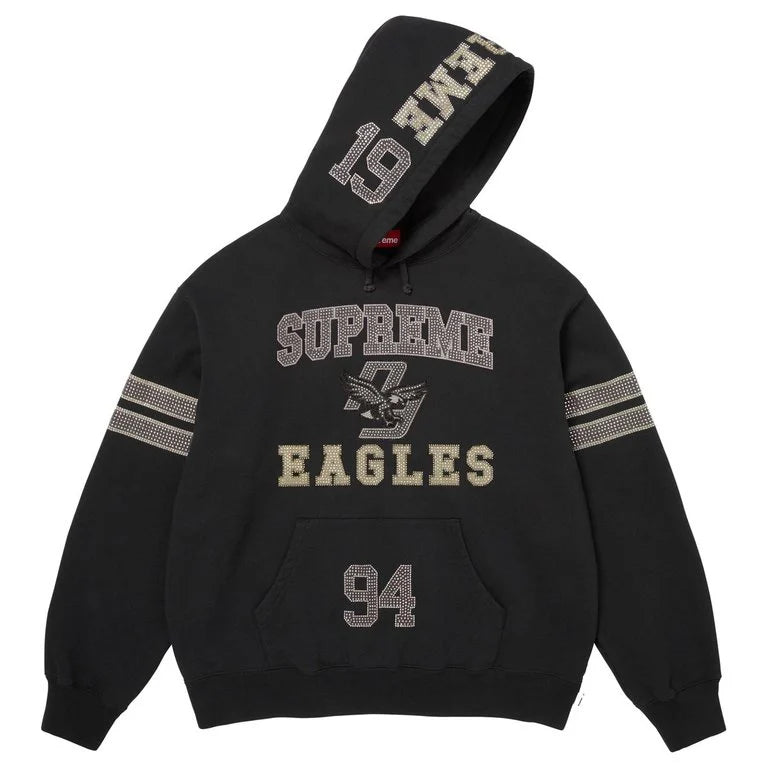 Rhinestone Eagle Hooded Sweatshirt - Black