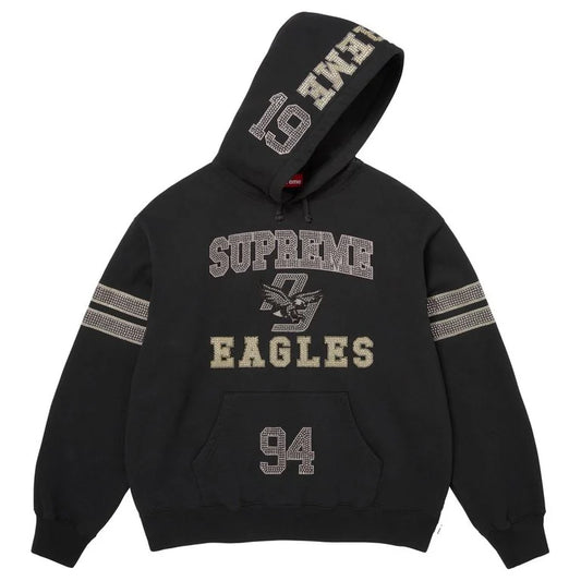 Rhinestone Eagle Hooded Sweatshirt - Black
