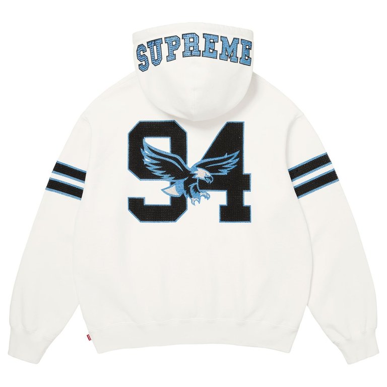 Rhinestone Eagle Hooded Sweatshirt White