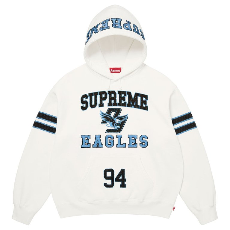 Rhinestone Eagle Hooded Sweatshirt White