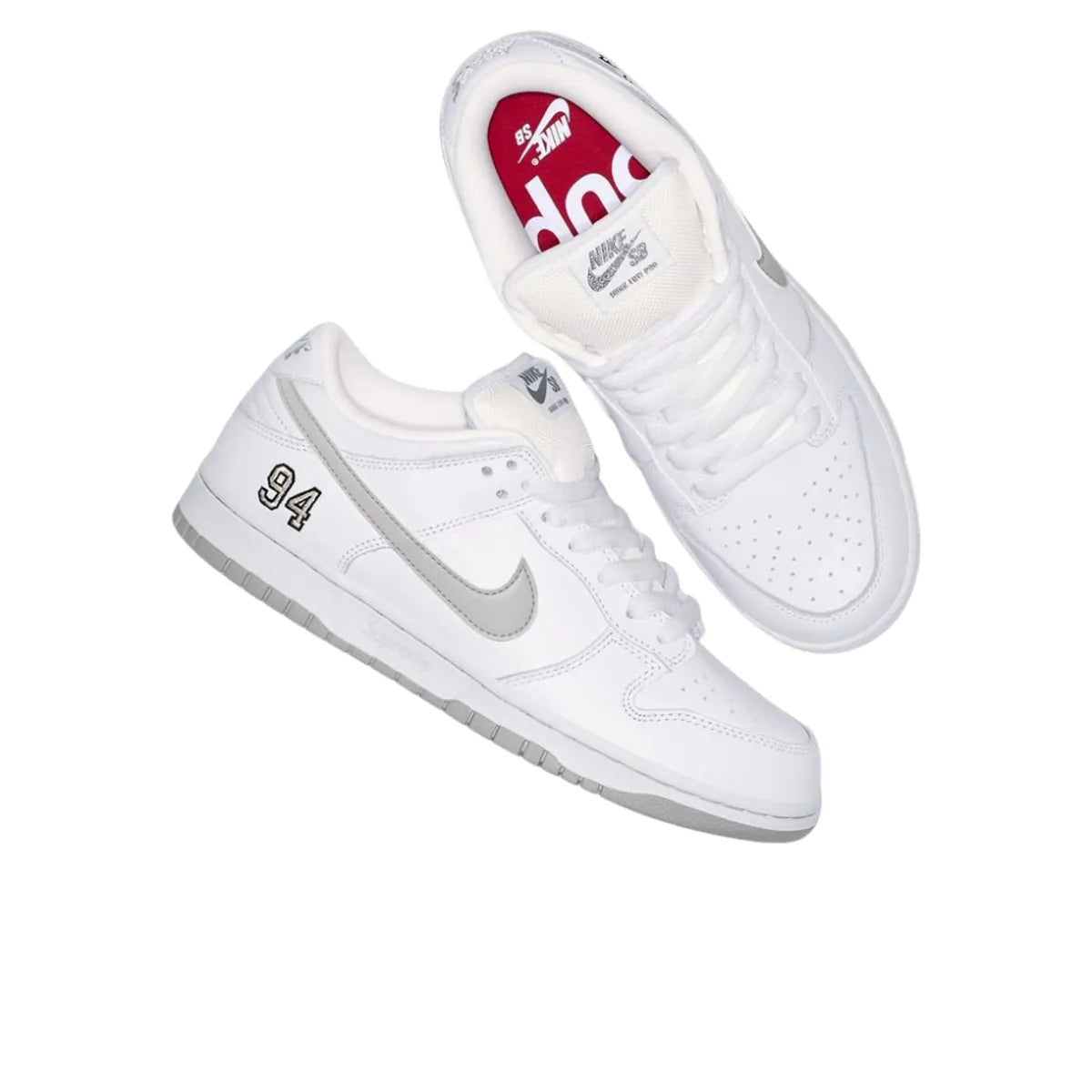 Nike SB Dunk Low Supreme 94 White Metallic Silver